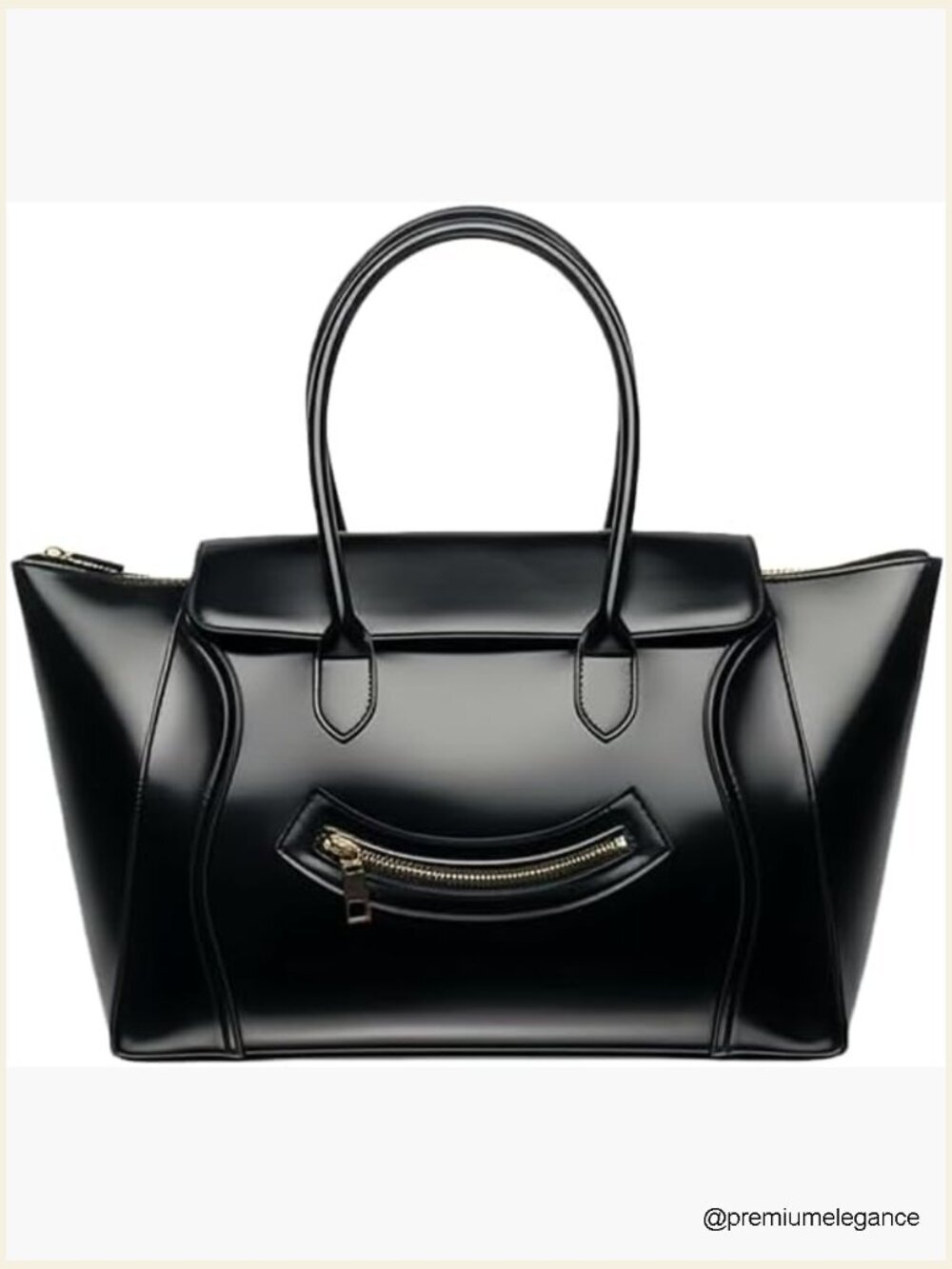 Large Capacity Leather Shoulder Tote with Front Zip Pocket
